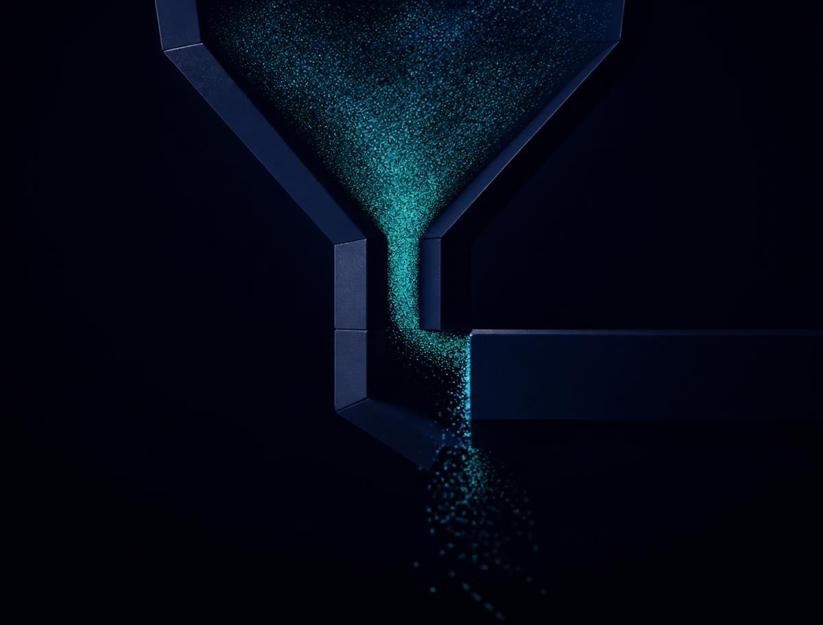 Abstract visualisation of light particles escaping a broken data channel